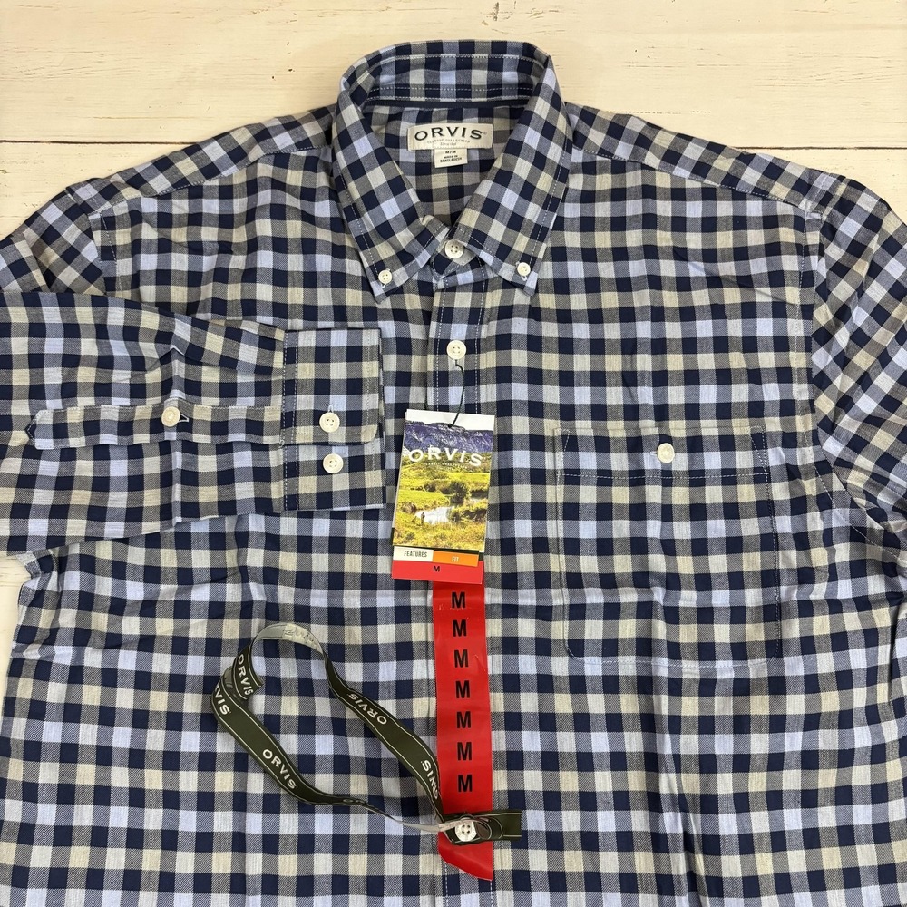 Orvis Button-Down Shirt Gingham Check Mens M Skyline Classic Fit Cotton Lyocell